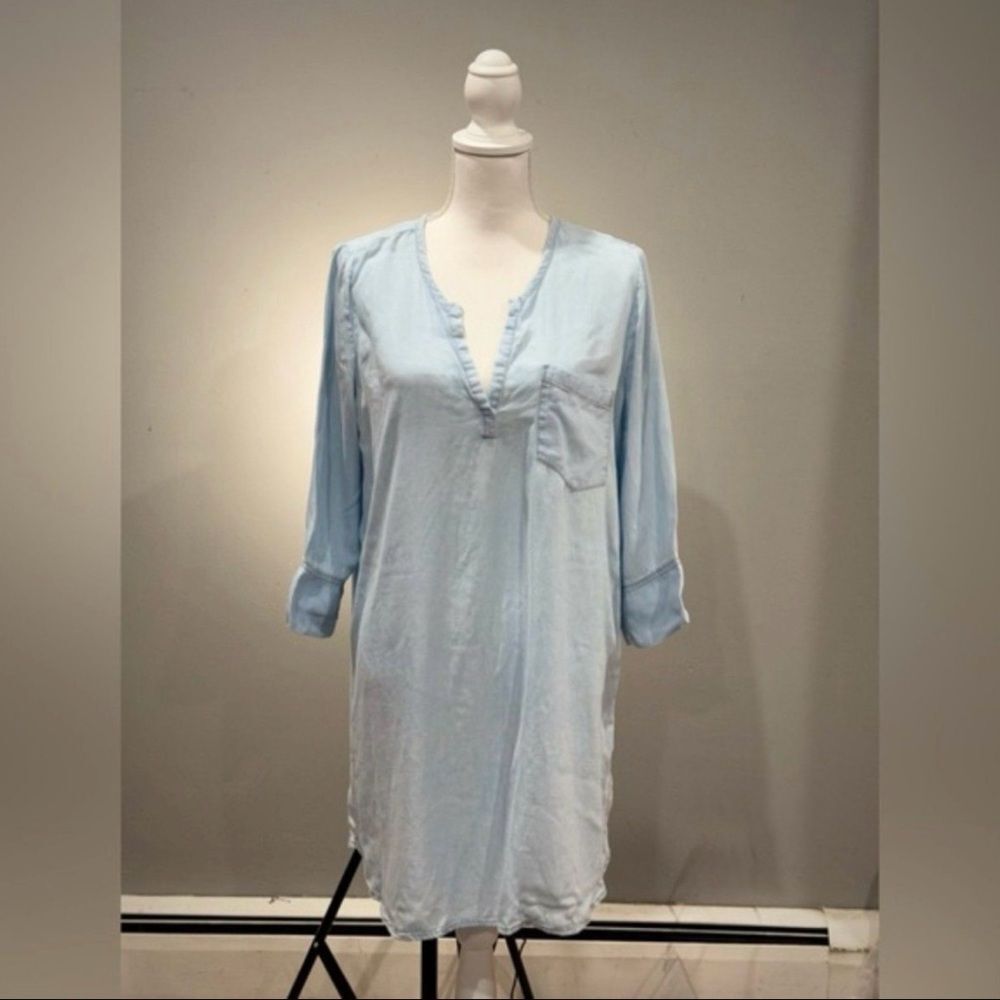 Clearout! Blue Chambray Glam Long Tunic Top Size M EUC